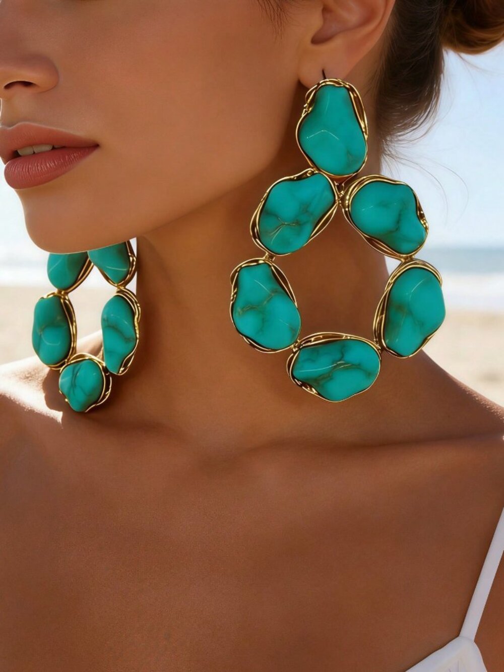 boho Women's Unique Asymmetrical Baroque Acrylic Hoop Earrings - Picture 2 of 3